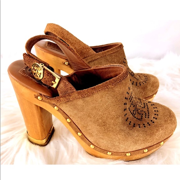 Tory Burch Shoes - Tory Burch Brayden Slingback Brown Wooden Clogs